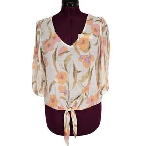 Women's Olivia & Martin Lightweight Floral V-Neck Front Tie Blouse - Size Medium